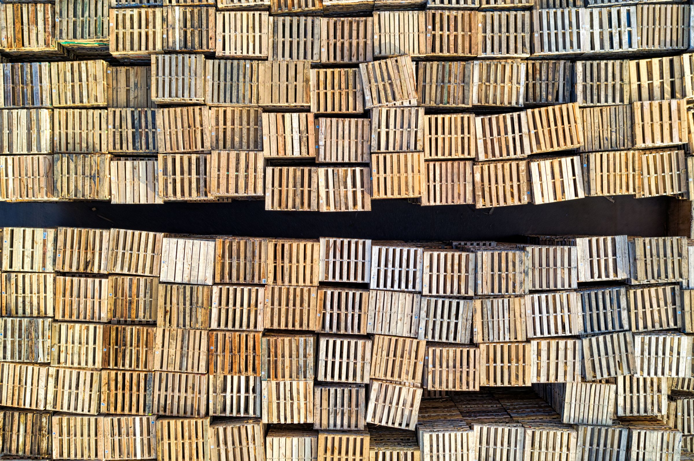 Wood pallets in an industrial setting
